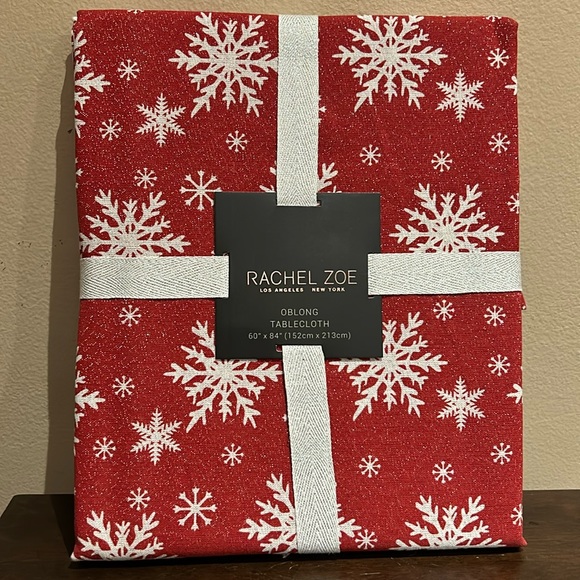 Other - Rachel Zoe Snowflake Red White Tablecloth Shimmer 60”x 84” Oblong  Christmas